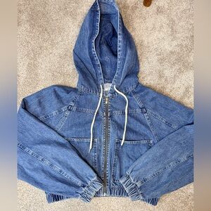 BDG Urban Outfitters Blue Denim Hooded Zip Jacket | Medium